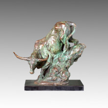 Animal Bronze Sculpture Cattle/Buffalo Decor Brass Statue Tpal-184